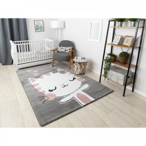 Detský sivý koberec PETIT Mačka