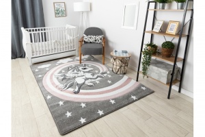 Detský sivý koberec PETIT Jednorožec