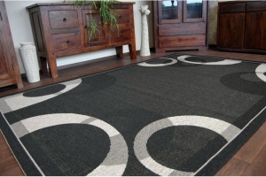 Šnúrkový koberec sizal floorlux 20078 kruhy čierny/strieborný