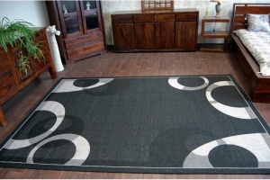 Šnúrkový koberec sizal floorlux 20078 kruhy čierny/strieborný