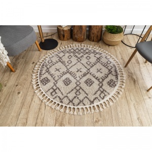 Béžový shaggy koberec Berber Tanger Maroko B5940 kruh
