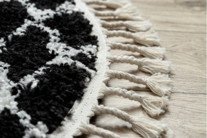 Čierny shaggy koberec Berber Ethnic G3802 kruh